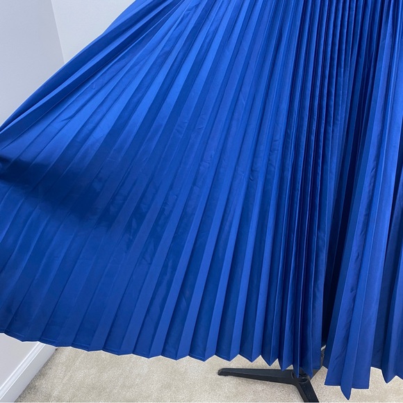 Vintage 90s Evan Royal Blue Accordion Pleat High Waist Full Flare Maxi Skirt - Picture 4 of 10